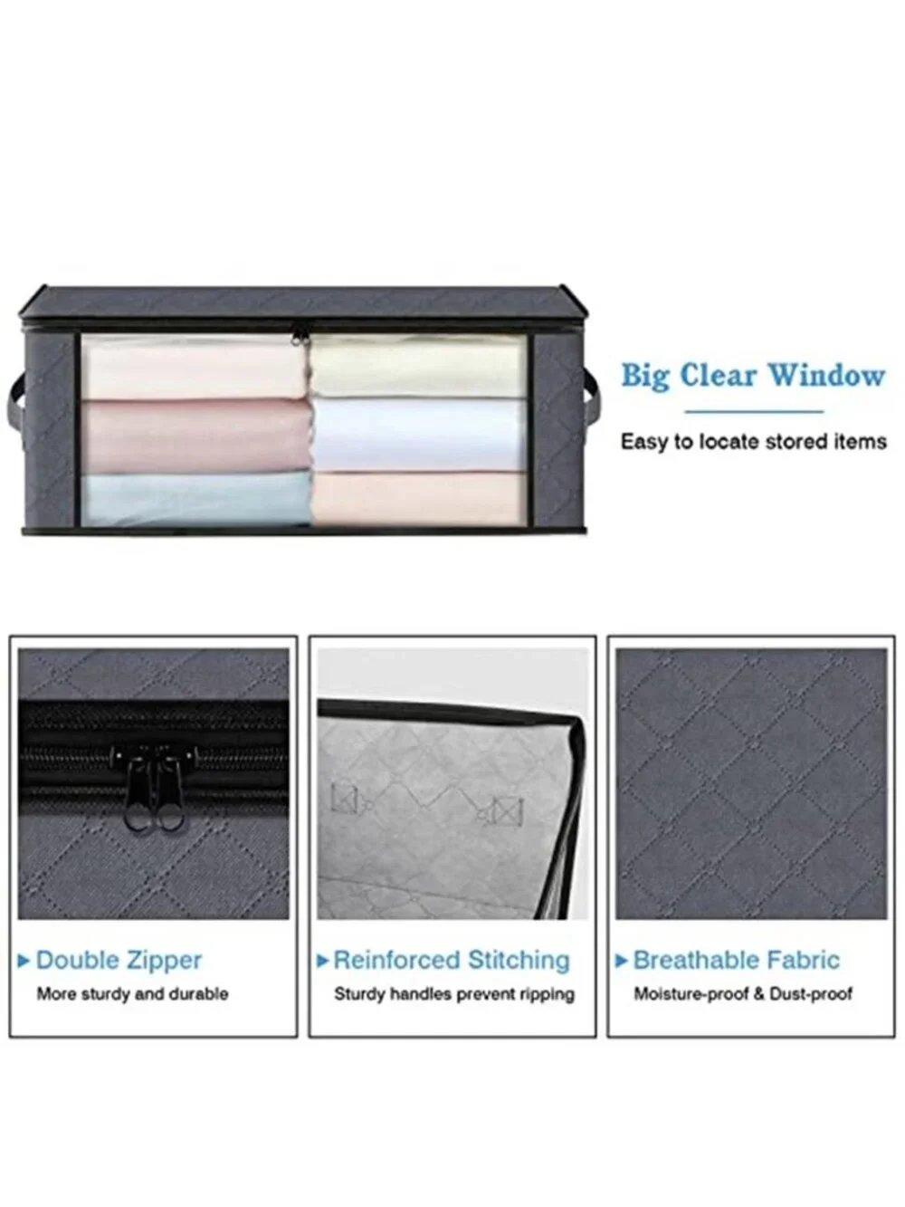3-Pack Clothes Organizer Storage Bags 35L Storage Bins Gray